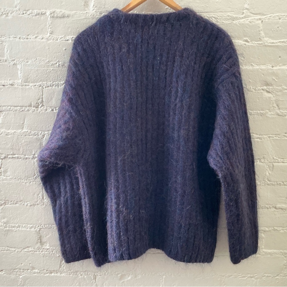 Vintage 90s Express Tricot Mohair Blend Boxy Chunky Cardigan Sweater Grandpa L - Picture 7 of 13